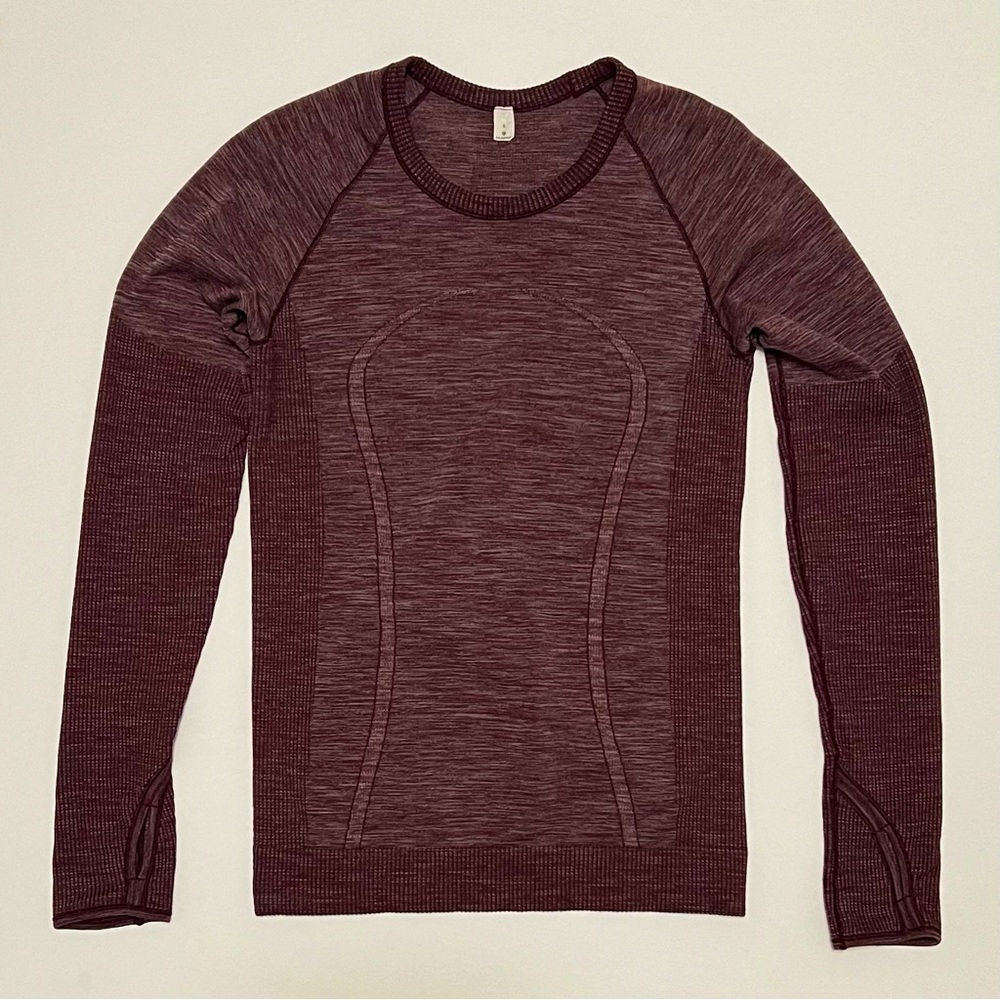 Lululemon Swiftly Wool Pullover Long Sleeve Shirt Dark Adobe/White Size 8 - Picture 3 of 14